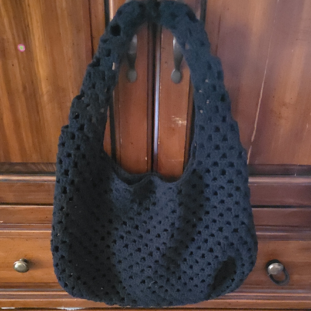 Chic Black Crochet Shoulder Bag